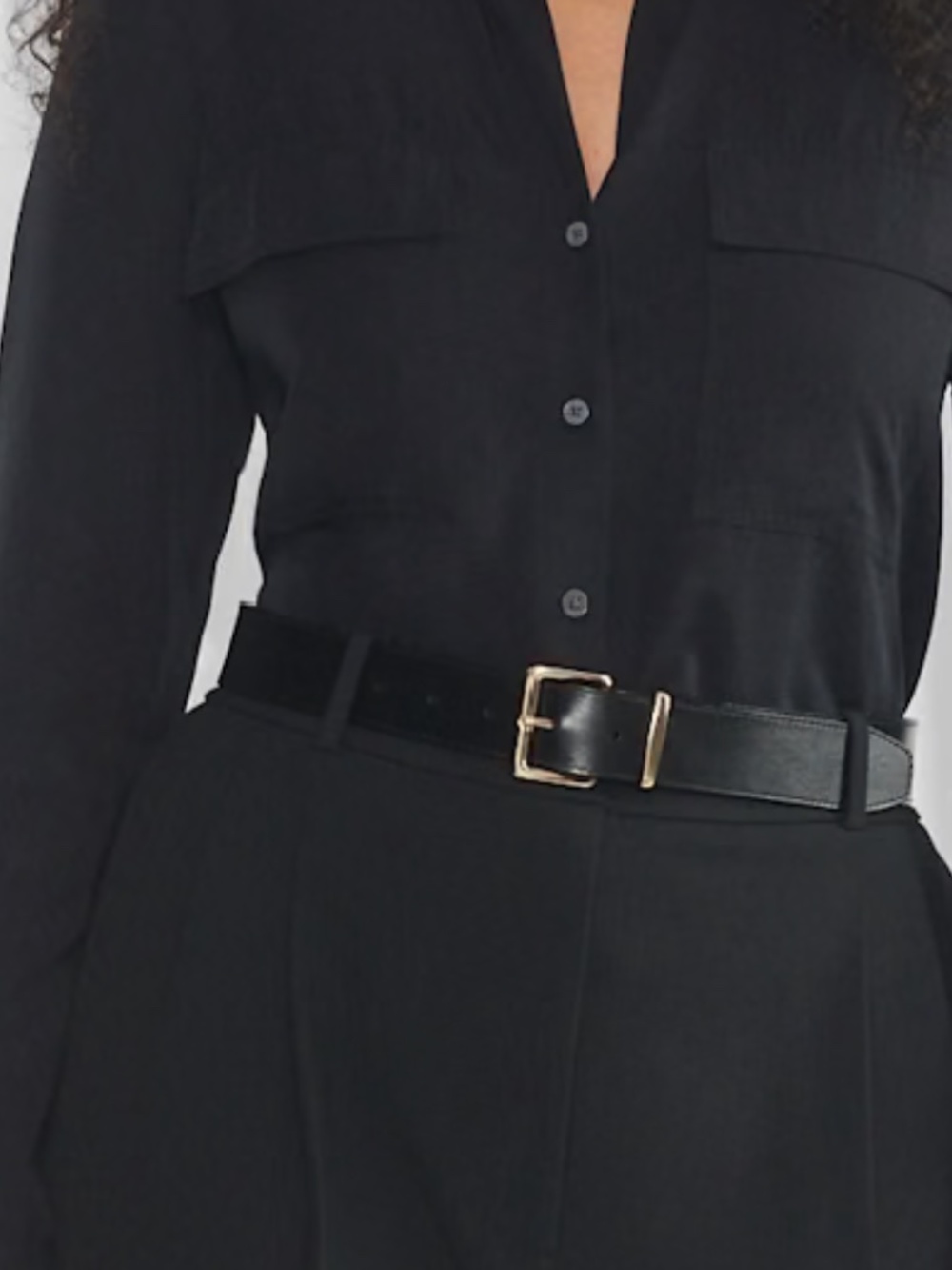 Aritzia Emblem Solid Brass Black Leather Wide Belt